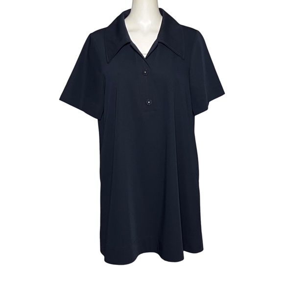 Tuckernuck Size Large Dark Navy Blue Polo Mini Dress Short Sleeve Casual Pockets - Picture 3 of 10
